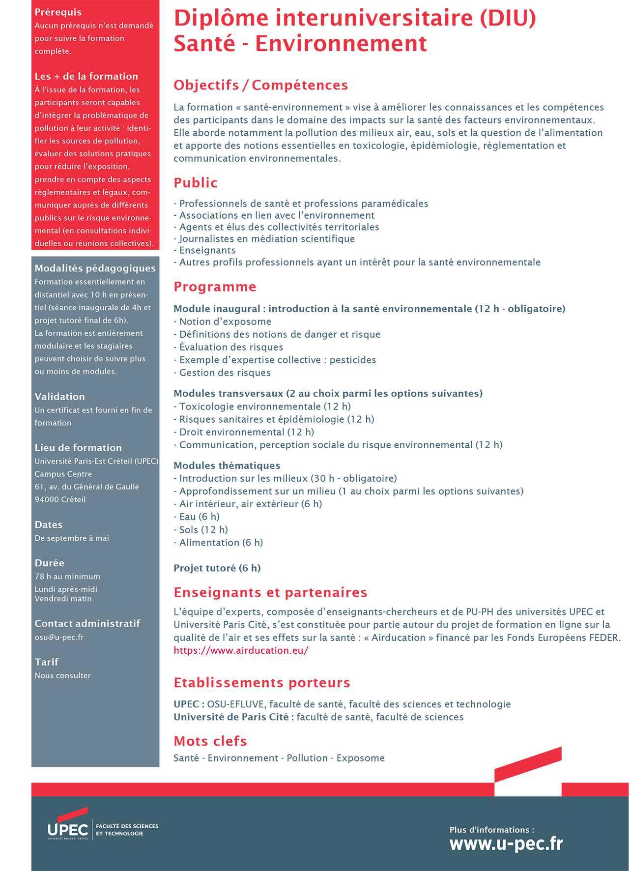 Fiche descriptive DIU Santé-Environnement